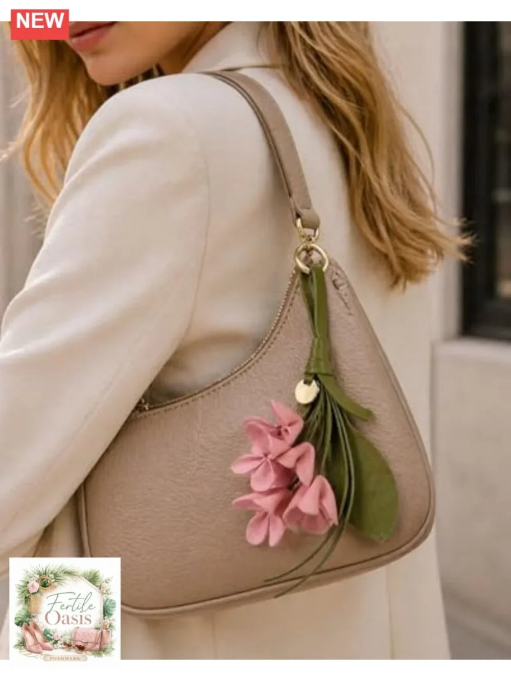 Boho PU Leather Flower Keychain Bag Charm for Handbags Purse Tote Backpack